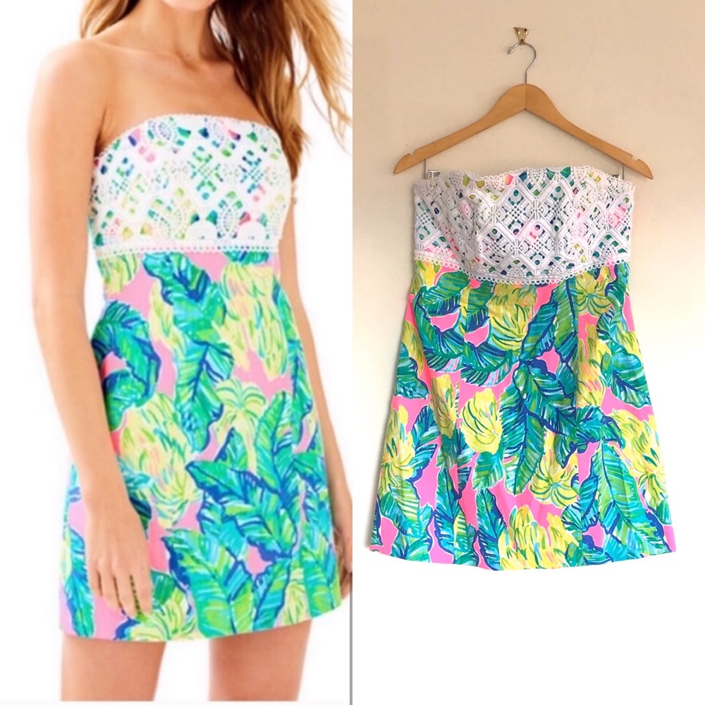 Lilly Pulitzer Pink Sunset Local Flavor Brynn Strapless Mini A-Line Dress - Picture 1 of 8